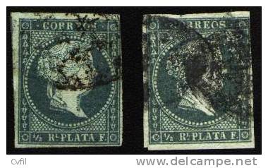 ANTILLAS ESPAÑOLAS / CUBA 1855 - Two Copies Of The ½ REAL, On Thick Paper, Wmk. Loops - Kuba (1874-1898)