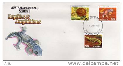 Chelodina Longicollis (Eastern Snake-Necked Turtle )  & CROCODILE D´EAU DOUCE. FDC 1982 - Snakes