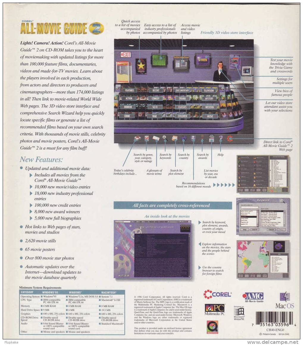 Corel All Movie Guide 2 Encyclopédie Sur Cd-Rom Corel 1996 - Cinéma/Télévision