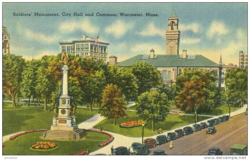 USA – United States – Soldiers' Monument, City Hall And Common, Worcester, Mass 1943 Used Postcard [P4145] - Worcester