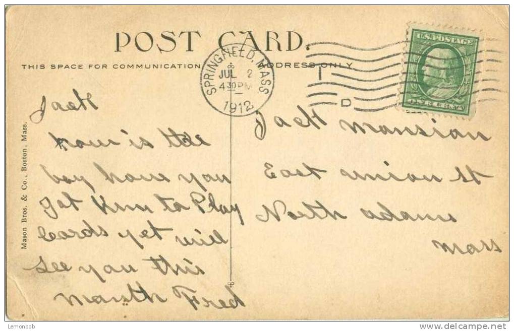 USA – United States – YMCA Building, Springfield, Mass 1912 Used Postcard [P4146] - Springfield