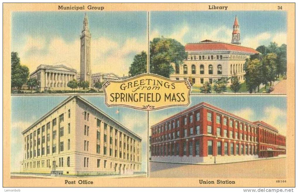 USA – United States – Greetings From Springfield, Mass Unused Linen Postcard [P4161] - Springfield
