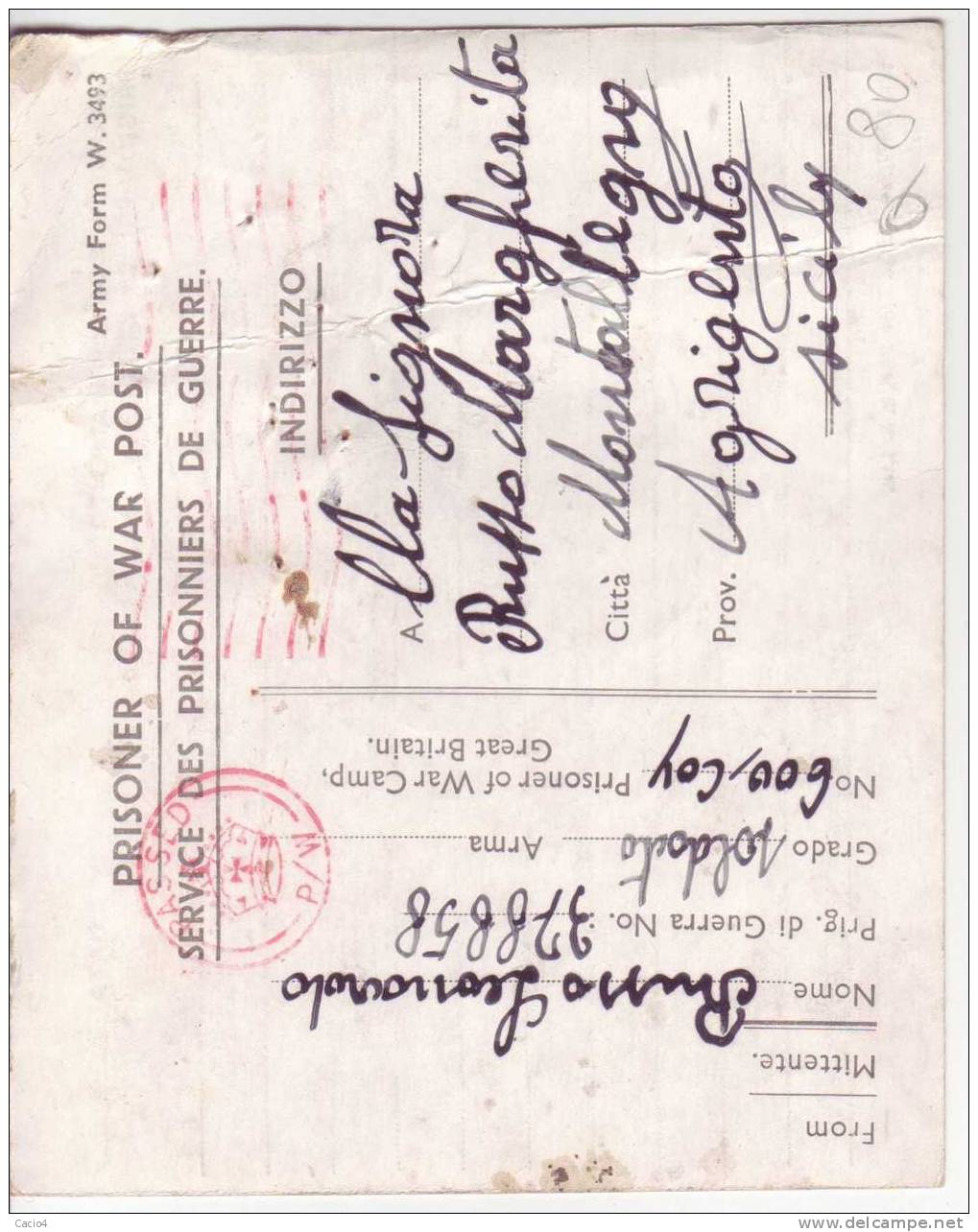1945 20.9 Lettera In Franchigia, Prigioniero Di Guerra Italiano In Inghilterra - Marcophilie