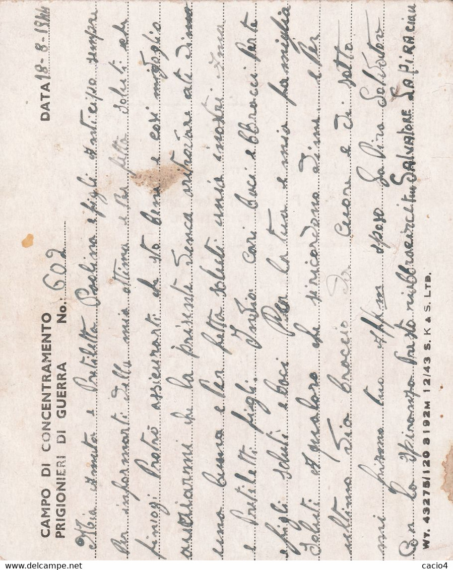 1944 18.8 Lettera In Franchigia, Prigioniero Di Guerra Italiano In Inghilterra - Marcophilie