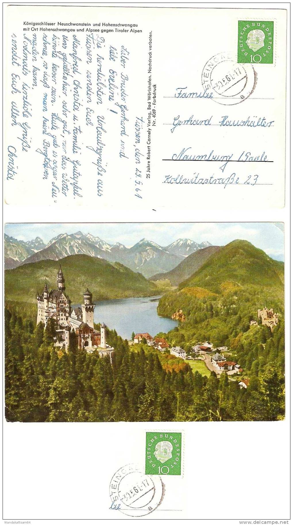 AK 4069 Königsschlösser Neuschwanstein Und Hohenschwangau Mit Ort Hohenschwangau Und Alpsee Gegen Tiroler Alpen 30.5.61. - Fuessen