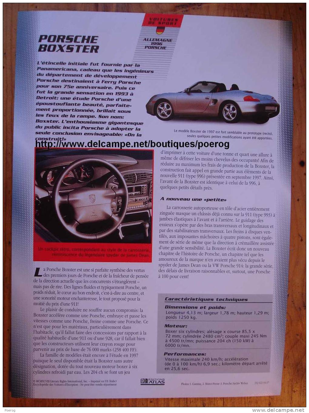 PORSCHE BOXSTER - FICHE VOITURE GRAND FORMAT (A4) - 1998 - Auto Automobile Automobiles Car Cars Voitures - Cars