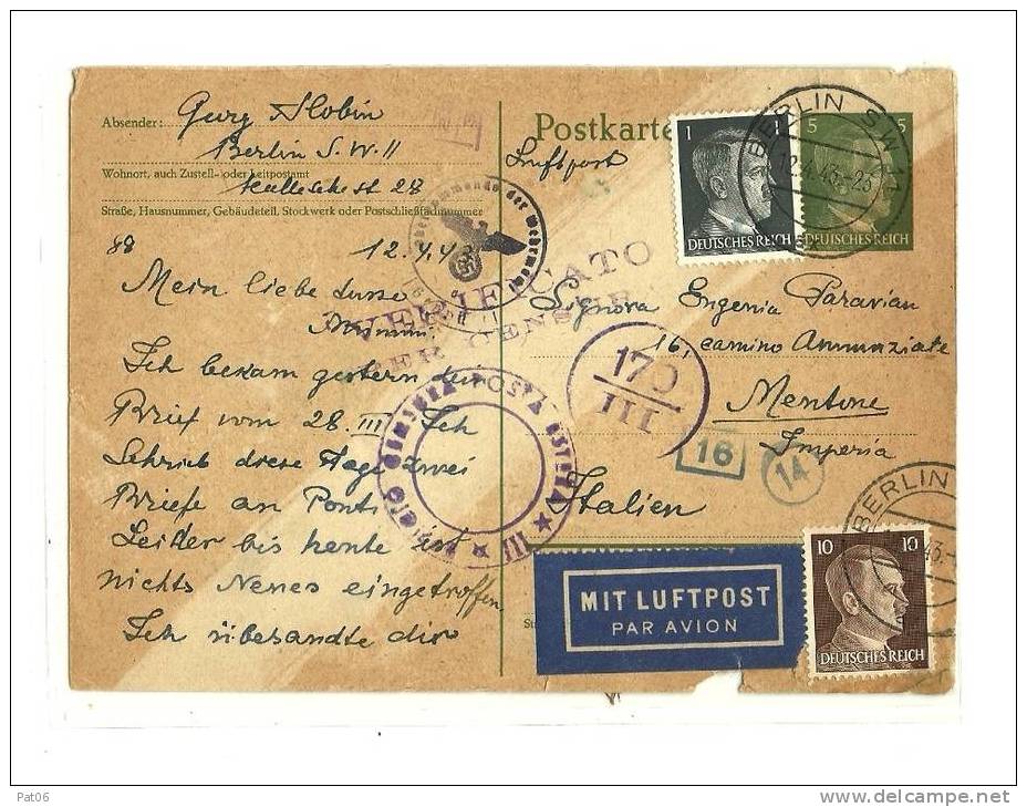 ALLEMAGNE BERLIN Sur C.P. à Destination De Menton Annexé - Lettres & Documents