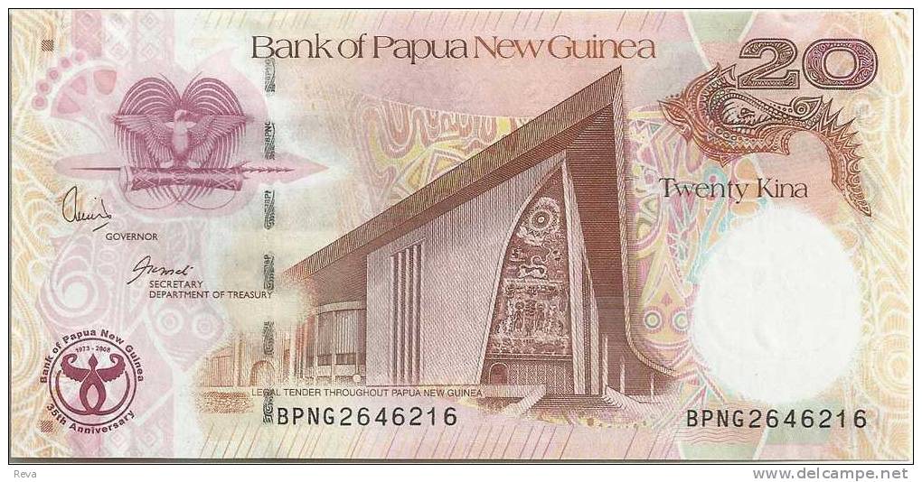 PAPUA NEW GUINEA 20 KINA  BIRD 35 YEARS BANK  FRONT & ANIMAL SHELL  BACK DATED 2008  P.NEW  UNC READ DESCRIPTION !! - Papua Nuova Guinea