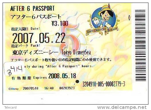 Disney * PASSPORT * Entreecard JAPON * TOKYO DISNEYLAND Passeport (414b) JAPAN PASS * CINEMA * FILM * PINOCCHIO - Disney