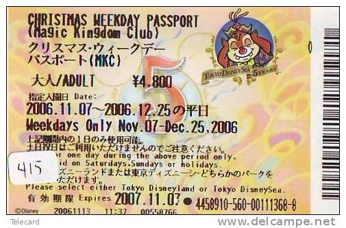 Disney * PASSPORT * Entreecard JAPON * TOKYO DISNEYLAND Passeport (415) JAPAN PASS * CINEMA * FILM * - Disney