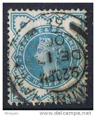 Sello 1/2 P Azul, Victoria, Gran Bretaña  1887, Num  92 º - Used Stamps