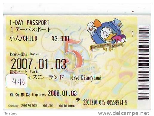 Disney * PASSPORT * Entreecard JAPON * TOKYO DISNEYLAND Passeport (440) JAPAN PASS * CINEMA * FILM * - Disney