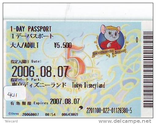 Disney * PASSPORT * Entreecard JAPON * TOKYO DISNEYLAND Passeport (441) JAPAN PASS * CINEMA * FILM * - Disney