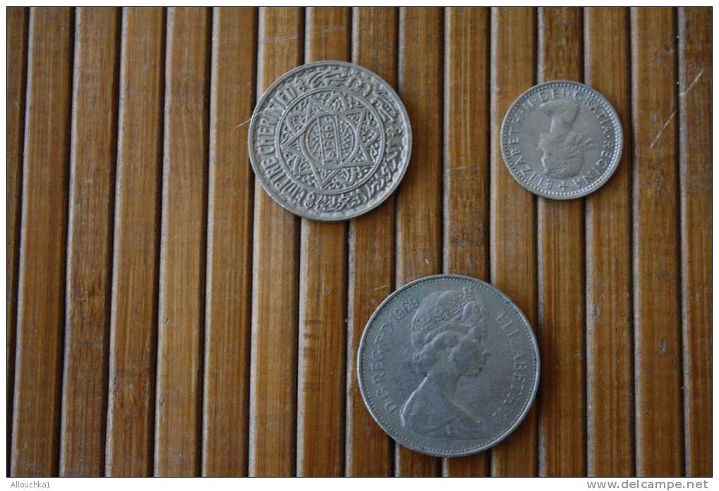 3 PIECES DE MONNAIE EMPIRE CHERIFIEN 2 ANGLAISES ELISABETH 1969 & 1964 - Otros & Sin Clasificación