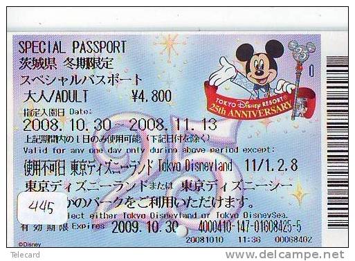 Disney * PASSPORT * Entreecard JAPON * TOKYO DISNEYLAND Passeport (445) JAPAN PASS * CINEMA * FILM * - Disney