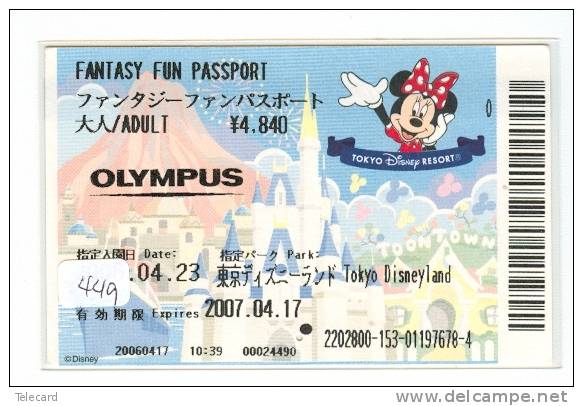 Disney * PASSPORT * Entreecard JAPON * TOKYO DISNEYLAND Passeport (449) JAPAN PASS * CINEMA * FILM * - Disney