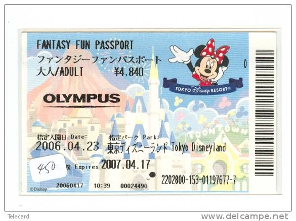 Disney * PASSPORT * Entreecard JAPON * TOKYO DISNEYLAND Passeport (450) JAPAN PASS * CINEMA * FILM * - Disney