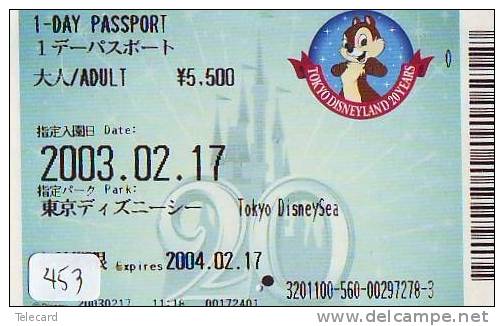 Disney * PASSPORT * Entreecard JAPON * TOKYO DISNEYLAND Passeport (453) JAPAN PASS * CINEMA * FILM * - Disney