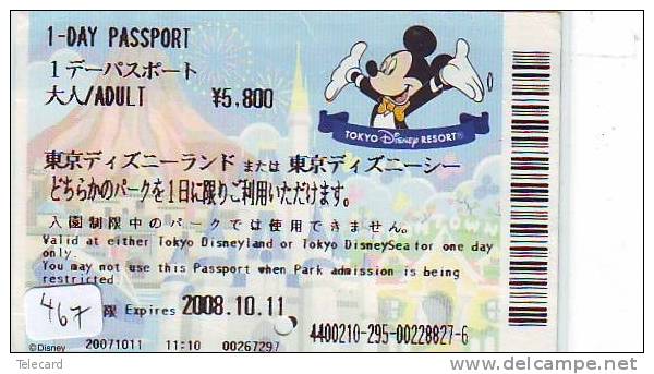 Disney * PASSPORT * Entreecard JAPON * TOKYO DISNEYLAND Passeport (467) JAPAN PASS * CINEMA * FILM * - Disney