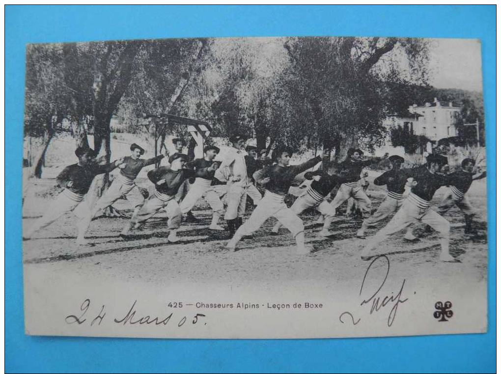 THÈME/R220- CHASSEURS ALPINS (du Sud) Leçon De Boxe - Oblitérations Ambulant à Voir 1905 - Boxing