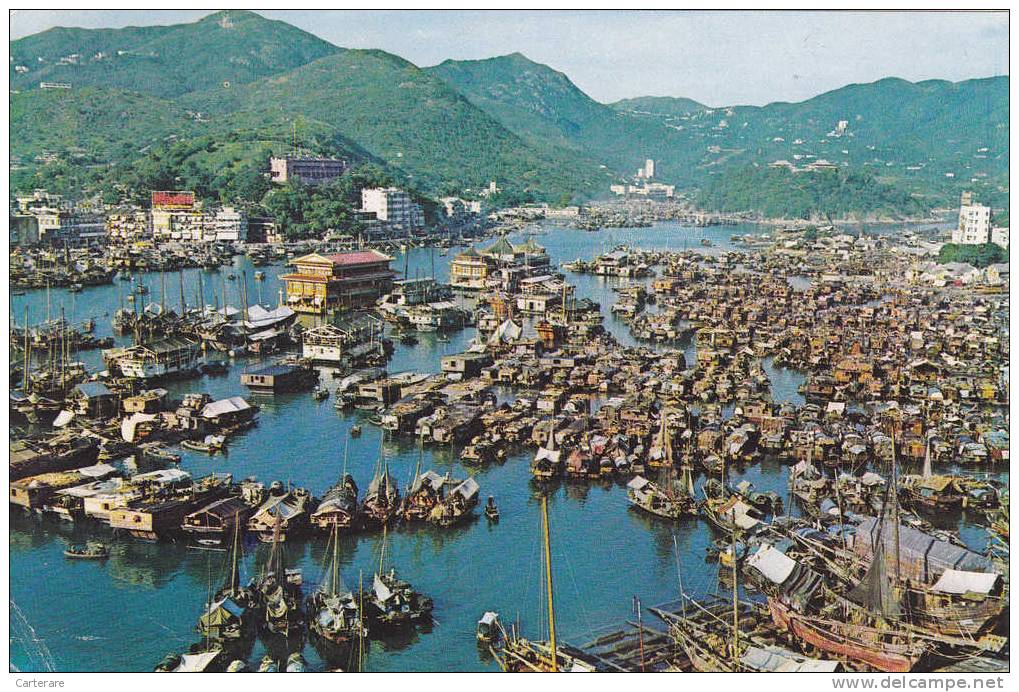 CHINE,CHINA,HONG KONG,avec Timbre,ABERDEEN THE FAMOUS FISHING VILLAGE,port,harbour,rare - China (Hongkong)