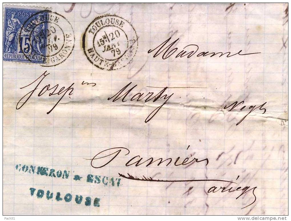 Lettre De Toulouse Pour Pamiers 1879 - 1876-1898 Sage (Type II)