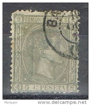 Sello 5 Cts Lila Verdoso,  Alfonso XII 1875, Edifil Num 163a º - Usati