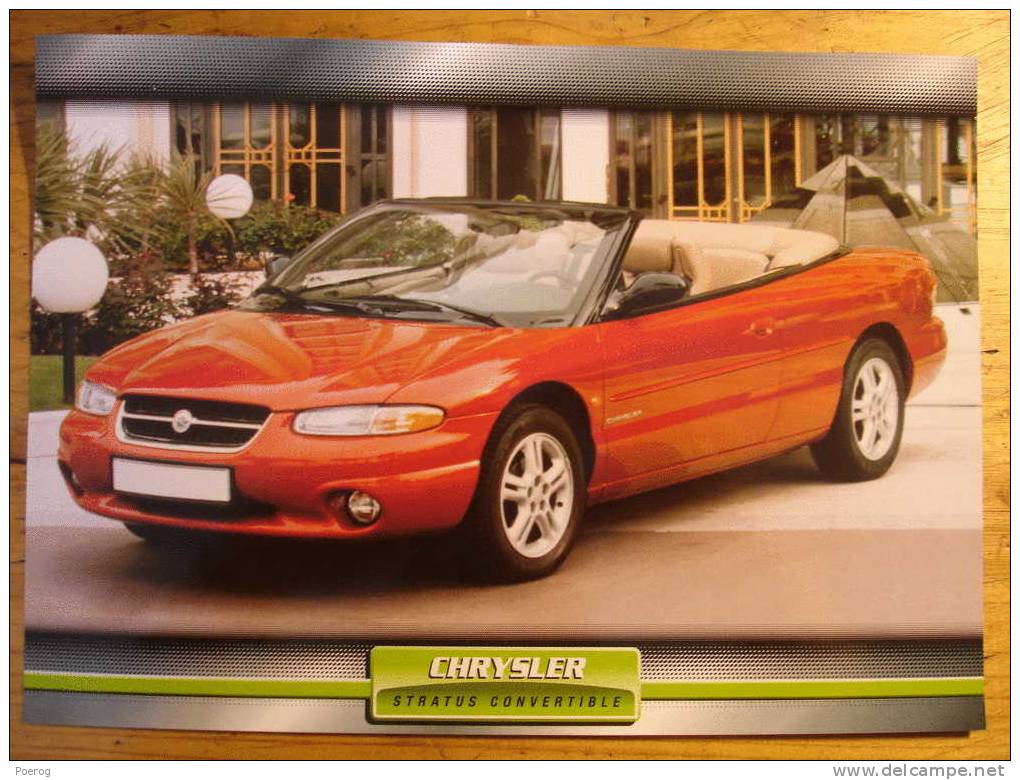 CHRYSLER STRATUS CONVERTIBLE - FICHE VOITURE GRAND FORMAT (A4) - 1998 - Auto Automobile Automobiles Voitures Car Cars - Autos