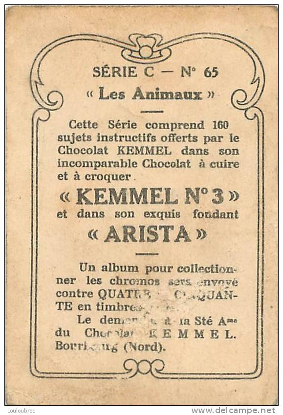 CHROMO PUBLICITE CHOCOLAT KEMMEL ARISTA LES ANIMAUX  SERIE C N°65 L'OIE A LUNETTES - Other & Unclassified