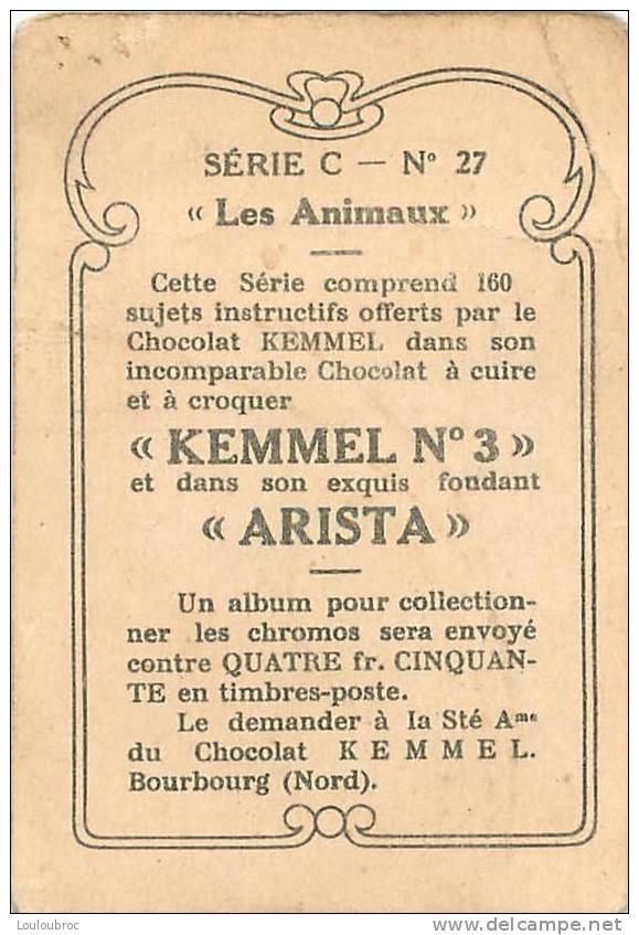 CHROMO PUBLICITE CHOCOLAT KEMMEL ARISTA LES ANIMAUX  SERIE C N°27 CHIEN SERPENT LEZARD - Other & Unclassified