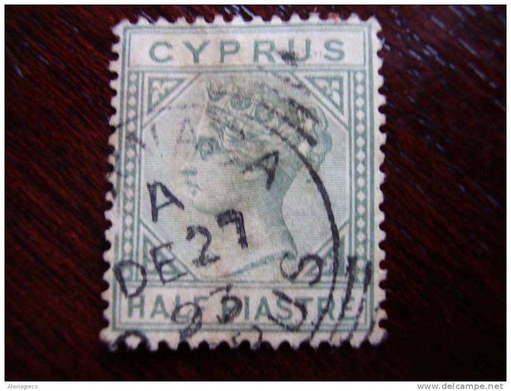 CYPRUS  Queen Victoria HALF PIASTRE GREEN USED At LARNACA 1893. - Usados