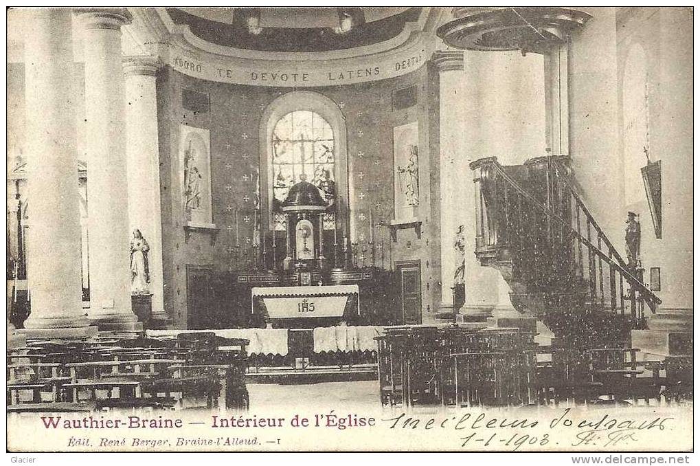 WAUTHIER-BRAINE - Cachet  - Lijnstempel - Intérieur De L´ Eglise - Edit. René Berger - Kasteelbrakel