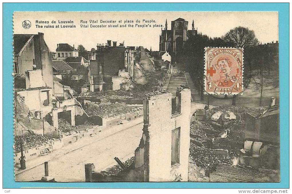 150 Op Kaart "Rue Vital Decoster / LOUVAIN " Met Stempel LOUVAIN 1F - 1918 Rotes Kreuz