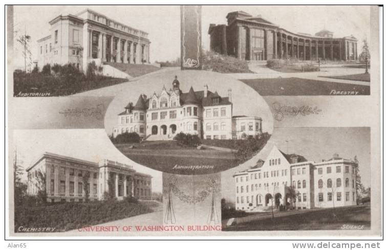 University Of Washington Multiview, Seattle WA, Campus Buildings On C1910s Vintage  Postcard - Seattle
