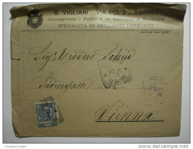 51 TORINO A WIEN AUSTRIA  B. VIGLIANI ITALIA ITALY COVER BUSTA CARTA LETTER LETTERA - Strafport Voor Mandaten