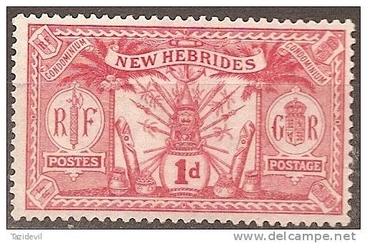 NEW HEBRIDES -  1921 1d Native Idol. Scott  33. Mint Hinged * - Autres & Non Classés