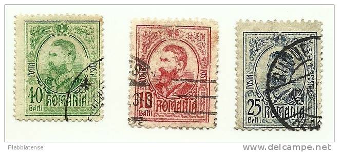 1907 - Romania 208 + 210/11 Effigie C688   ----- - Gebruikt