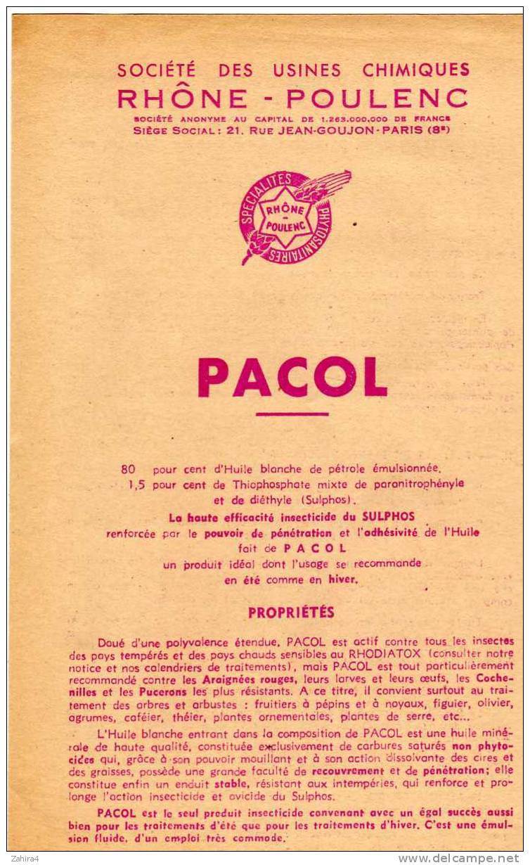 Advertising - Rhone-Poulenc - Paris - PACOL - Insecticide 