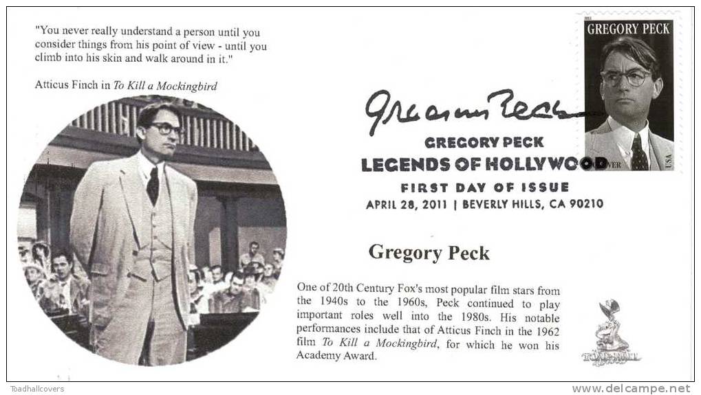 Gregory Peck First Day Cover, W/ B&w Pictorial Postmark, From Toad Hall Covers! - 2011-...