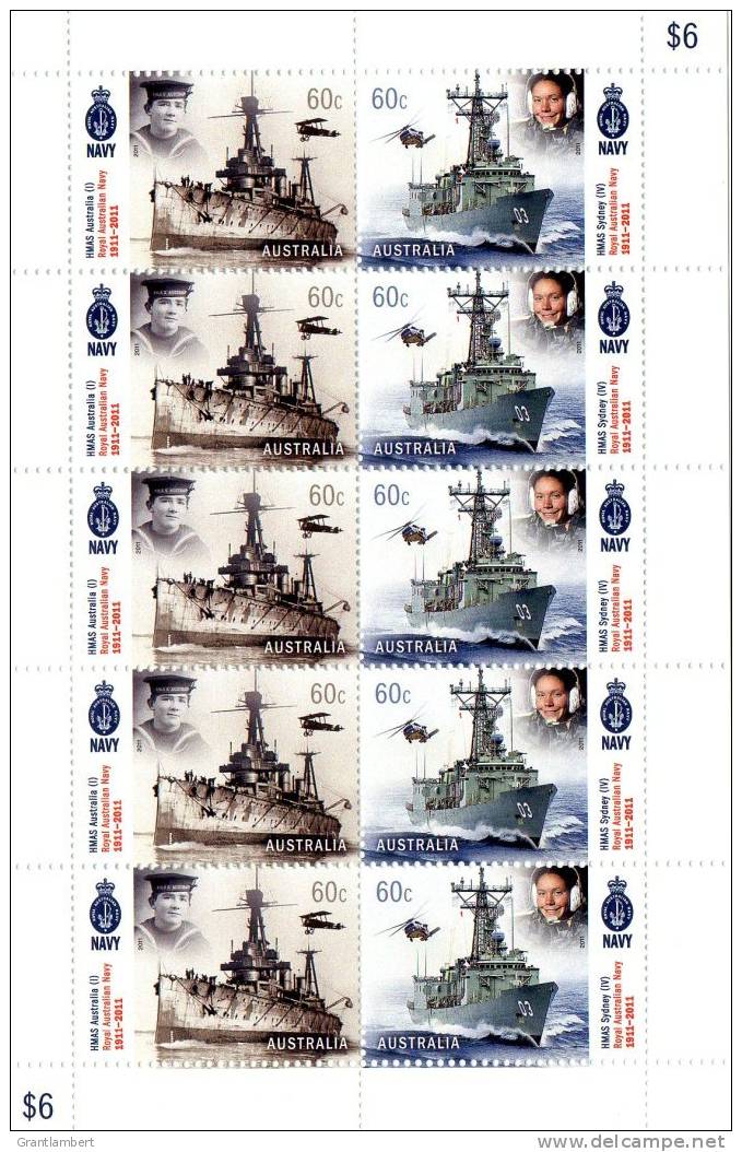 Australia 2011 Royal Navy 60c Sheetlet Of 10 MNH - Sheets, Plate Blocks &  Multiples