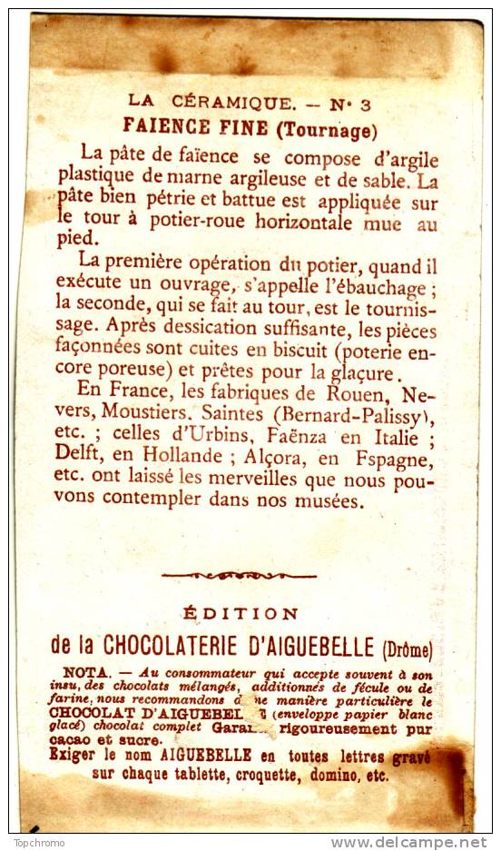 Chromo Aiguebelle L'Art Industriel La Céramique (faience) Potier Poterie Faience D'Urbino De B. Palissy De Delft - Aiguebelle