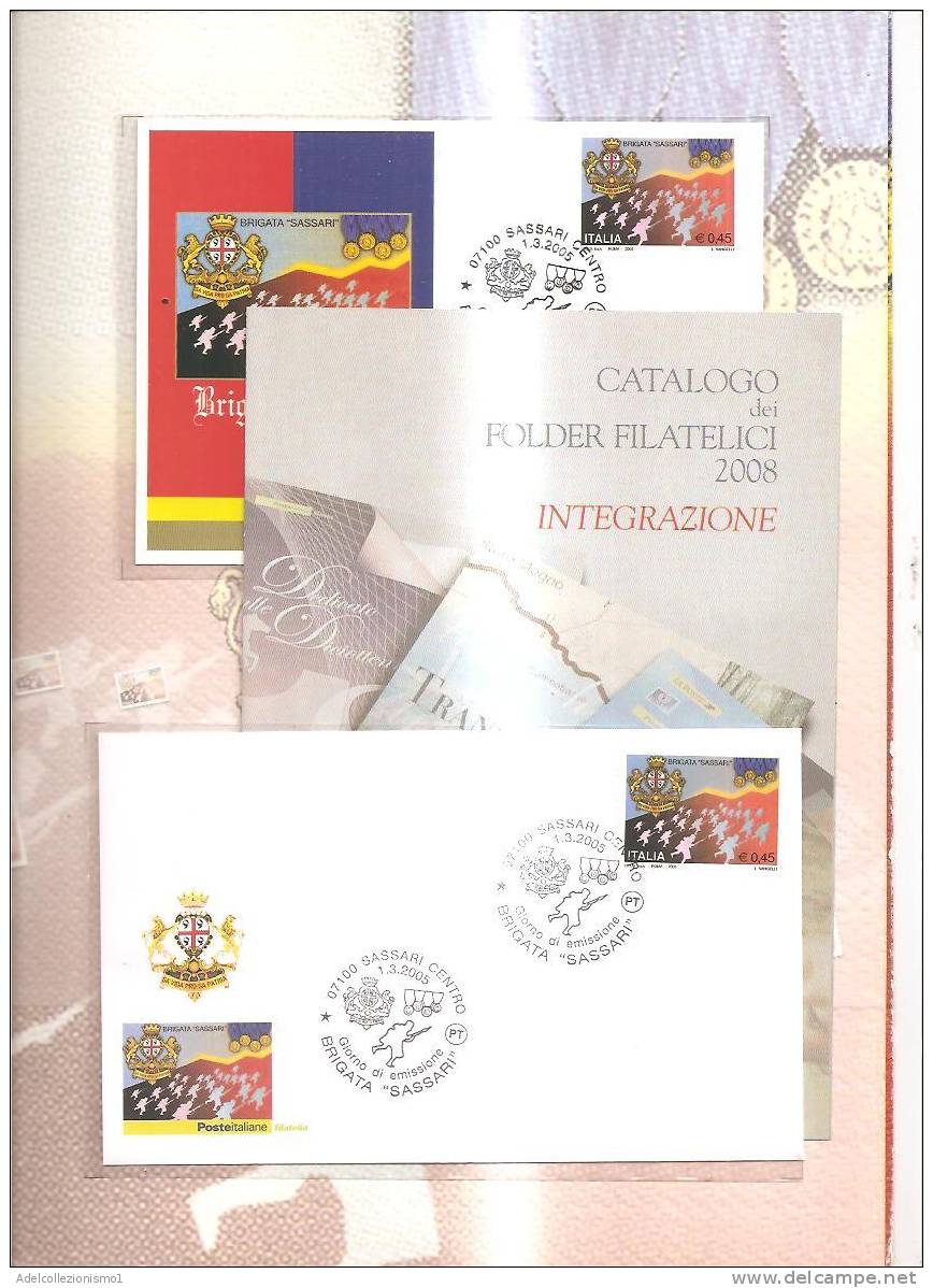 53184)folder Poste Italiane Brigata Sassari Contenente Lettera E Cartolina F.d.c.+tessera Filatelica+valore Commemorativ - Philatelic Cards