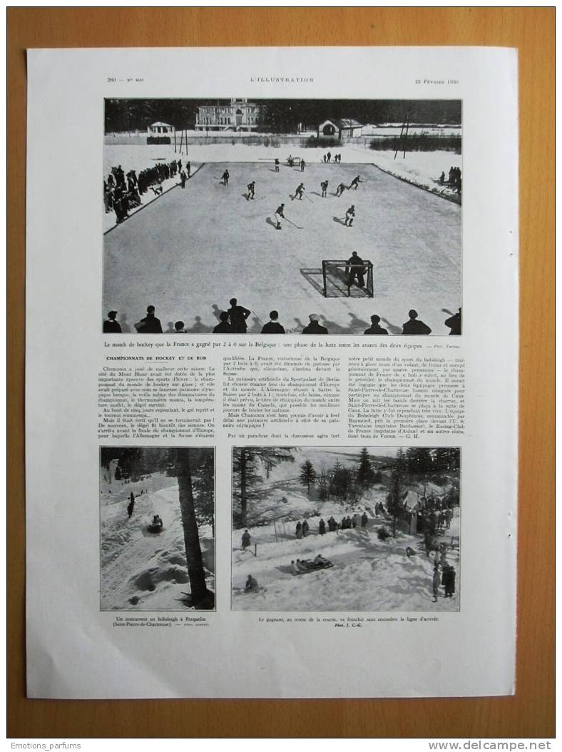 Reportage Photo 1930 Chanmpionnat Sport D' Hiver  Hockey Et Bob Luge Chamonix Bobsleigh Dos Projet Coupe Observatoire - Publicités