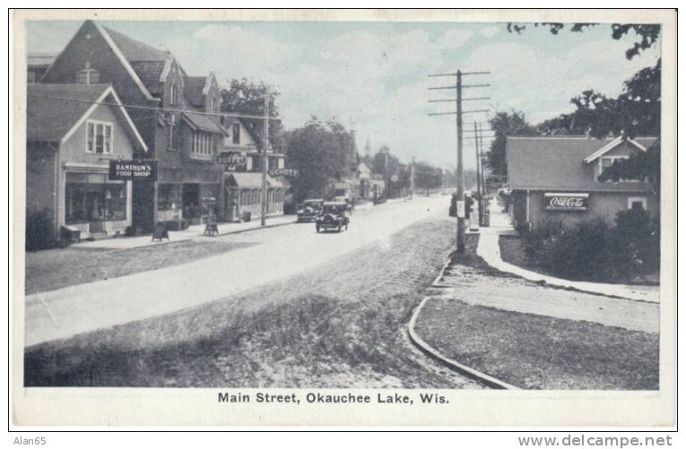 Okauchee Lake WI Wisconsin, Main Street Scene, Auto, Store Coca-cola Signs, On C1910s/20s Vintage Postcard - Autres & Non Classés