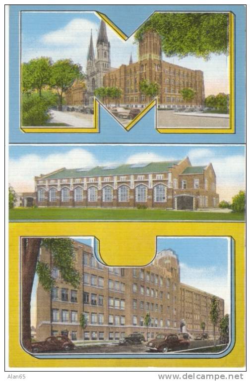 Milwaukee WI Wisconsin, Marquette University Campus Scenes, On C1940s Vintage Linen Postcard - Milwaukee