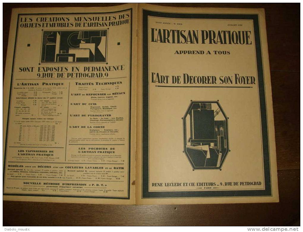 Juillet 1931  ART-DECORATIF Revue De L'ARTISAN PRATIQUE , Beau Modèle En Couleur Sur Double-page :RUE,CHOUETTE,ROSES, C - Innendekoration