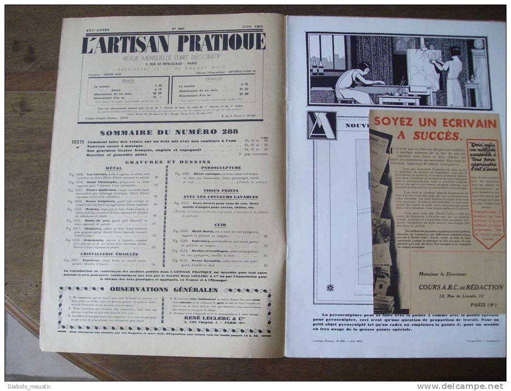 Juin 1933  ART-DECORATIF Revue De L'ARTISAN PRATIQUE , Beau Modèle En Couleur Sur Double-page :TOUR De COU, CHALLE - Décoration Intérieure