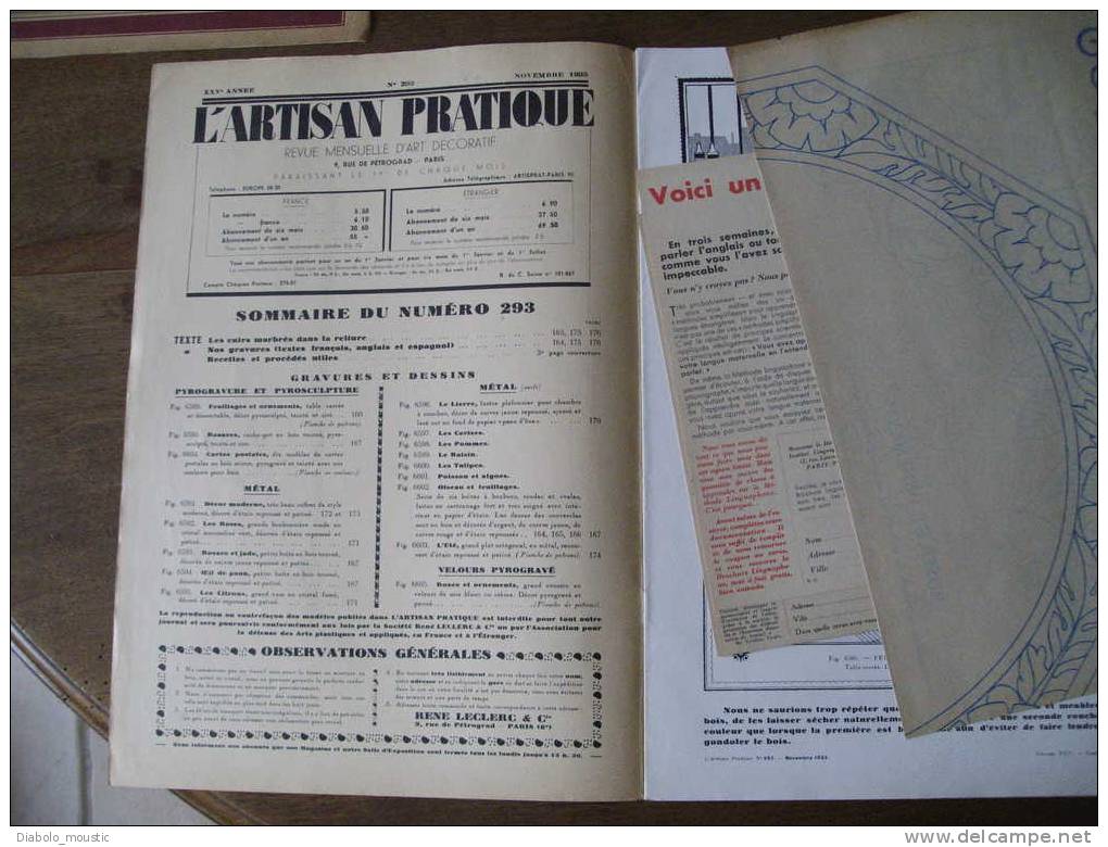 Novembre 1932  ART-DECORATIF Revue De L'ARTISAN PRATIQUE , Beau Modèle En Couleur Sur Double-page : 10 CARTES POSTALES - Home Decoration