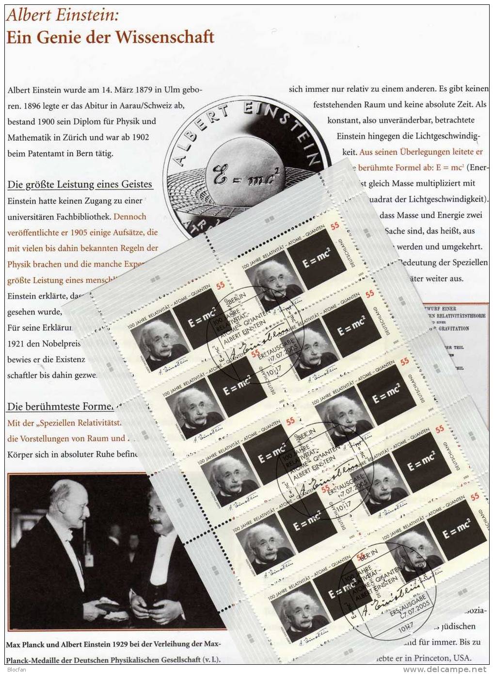 Wissenschaftler Physiker Einstein BRD 2475 Plus 10-KB O 11€ Nobelpreis Masse Energie Äquivalenz Formel Sheet Of Germany - Brieven En Documenten