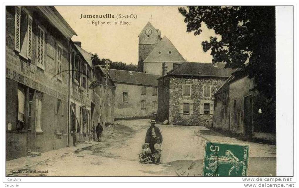 78-JUMEAUVILLE-L´Eglise Et La Place-animée-Fillette Avec Sa Poupée - Otros & Sin Clasificación